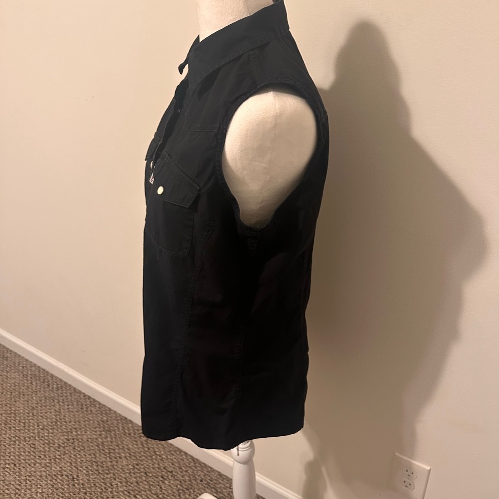 Carhartt Black Sleeveless Button-Down Vest Shirt with White Pearl Buttons Size L - Picture 3 of 7
